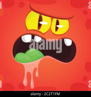 Cool Cartoon Red Monster Face. Vector Halloween Illustration of Angry Monster Stock Vector