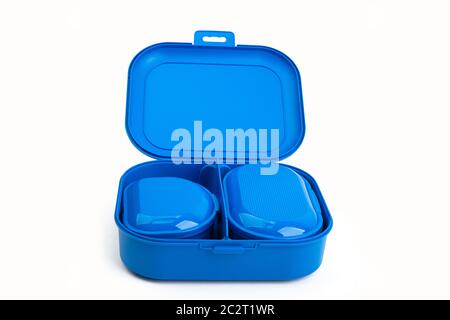 Blue Plastic Boxes isolated on white background Stock Photo