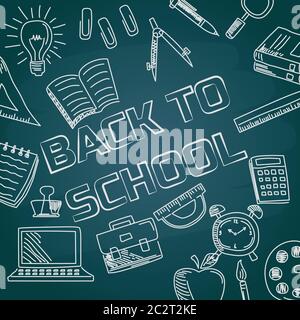 back to school with chalk font on blackboard Stock Vector