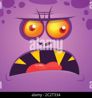 Cartoon cool angry zombie face. Vector Halloween purple zombie monster avatar Stock Vector