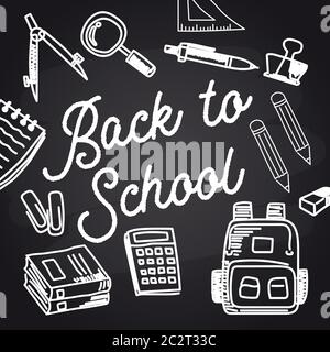 back to school with chalk font on blackboard Stock Vector
