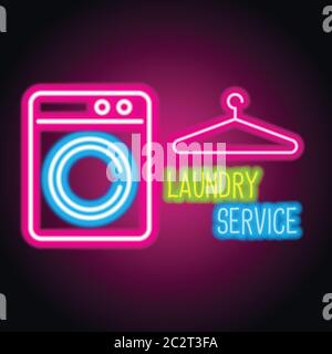 laundry logo for clean and wash business with neon light effect. vector illustration Stock Vector