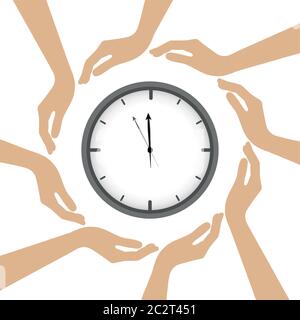 clock in the middle of human hands vector illustration EPS10 Stock Vector