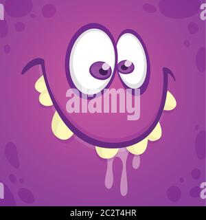 Cool Cartoon Monster Face. Vector Halloween illustration of purple smiling monster Stock Vector