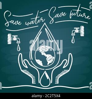 save water save future with chalk font style for go green concept. vector illustration Stock Vector
