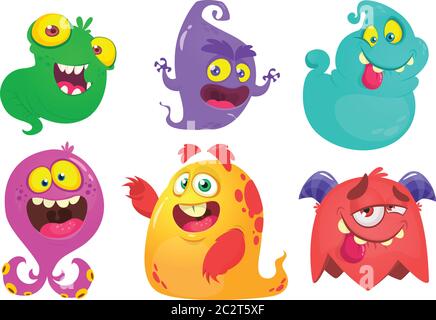 Cute cartoon ghosts illustrations. Set of cartoonghosts. Halloween design Stock Vector
