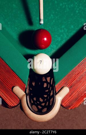 Top view of billiard balls near the pocket Stock Photo