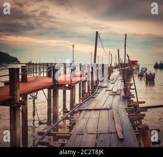 Jetty at Penang national park at rainy day, Malaysia. Stock Photo