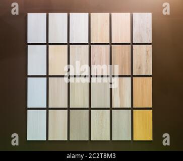 Various wooden panels samples in a rows Stock Photo