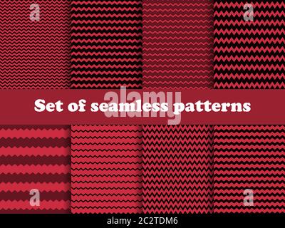 Zigzag set of seamless pattern with black and red color. Geometric background in style 70s. Backgrounds for promotional products, wrapping paper and p Stock Vector