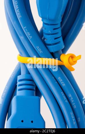 Close-up view of a blue USB cable Stock Photo