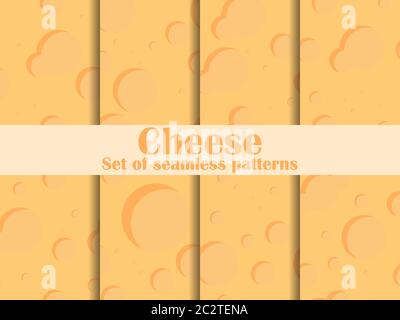 Cheese texture seamless pattern set. The surface of the cheese in the holes. Background for promotional products, wrapping paper and printing. Vector Stock Vector