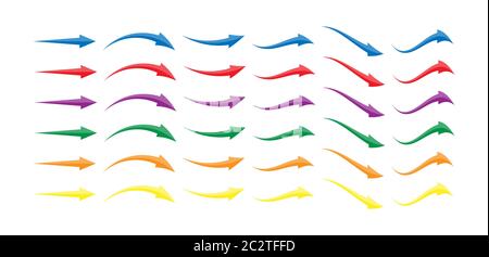set of multi-colored arrows of different shapes and configurations. Simple stylized vector illustration, flat style Stock Vector