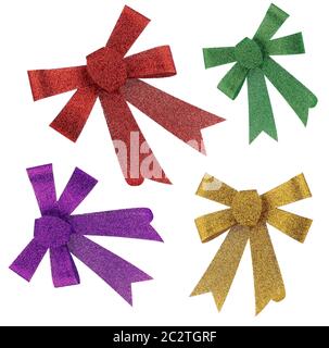 set of shiny multi-colored bows for gift wrapping isolated on a white background Stock Photo