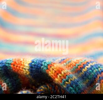 Macro of knitted multicolored scarf Stock Photo