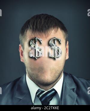 Portrait of faceless businessman with dollar symbols instead of eyes Stock Photo