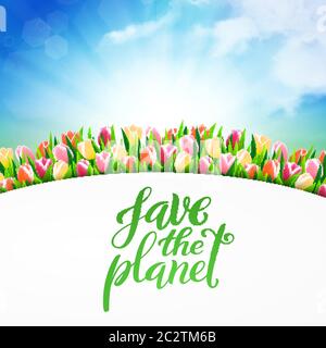 Save the planet. Template for poster with handdrawn lettering. Vector illustration. Stock Vector