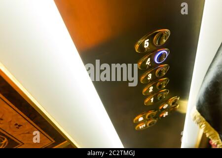 Up view of modern elevator buttons close up Stock Photo