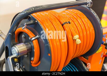 Close up view of orange garden hose Stock Photo