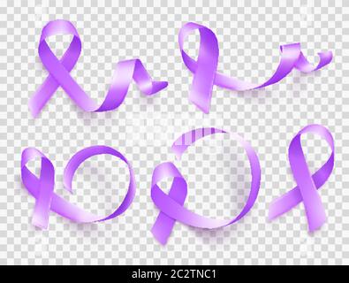 Set of realistic purple ribbons symbol of World Epilepsy day. March 26. Vector illustration. Stock Vector