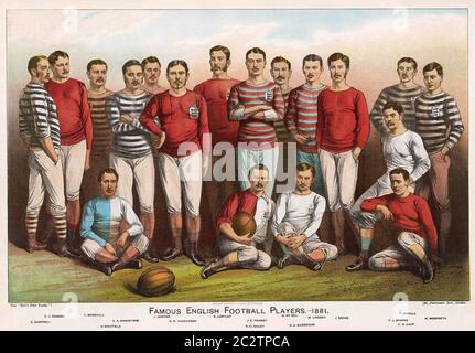 FAMOUS ENGLISH FOOTBALL PLAYERS in an 1881 illustration from the Boys Own Paper Stock Photo