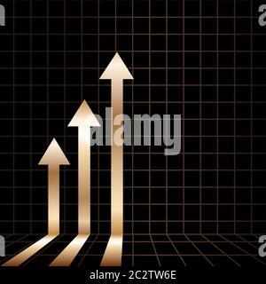 golden arrow graph on checkered background Stock Vector
