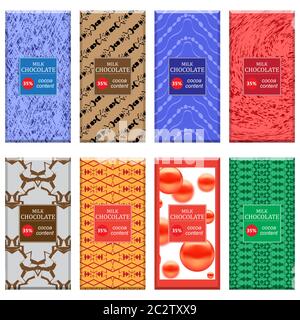 Set of Different Milk Chocolate Bar Isolated on White Background. Sweet Food Collection. Package Mock up Stock Vector