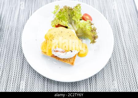 Salmon egg benedict Stock Photo