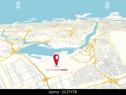 Vector city map in perspective view with pointers Stock Vector
