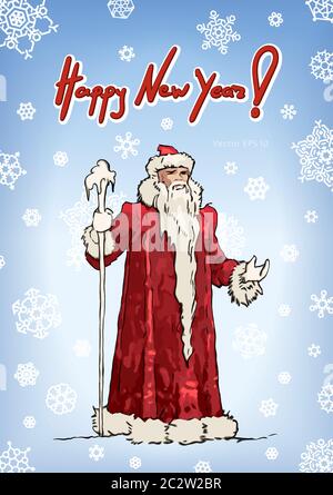 Blue Russian Grandfather Frost sketch. Ded Moroz Stock Vector