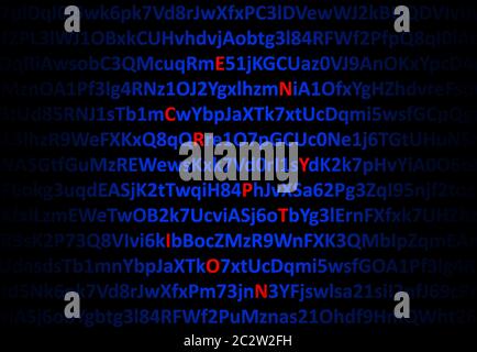 Encryption concept - red decrypted letters in middle of digital code Stock Photo