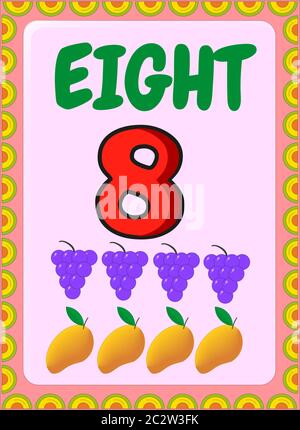 Preschool toddler math with grapes and mango design Stock Vector