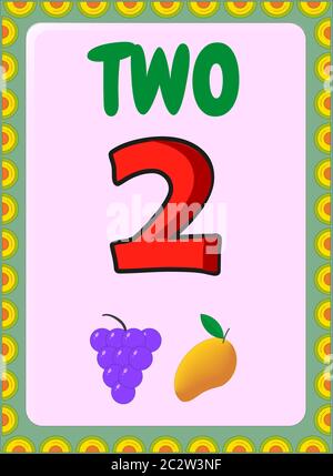 Preschool toddler math with grapes and mango design Stock Vector