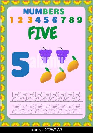 Preschool toddler math with grapes and mango design Stock Vector