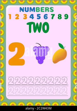 Preschool toddler math with grapes and mango design Stock Vector