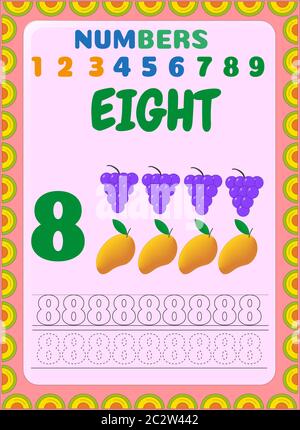 Preschool toddler math with grapes and mango design Stock Vector