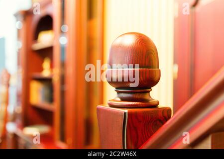 Modern staircase made from nice brown wood closeup picture Stock Photo