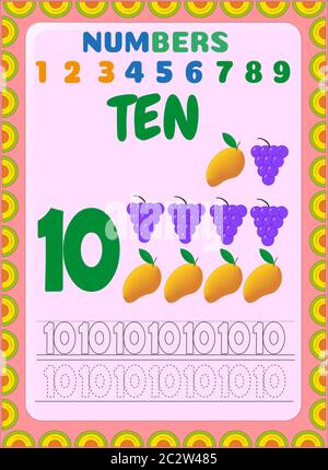 Preschool toddler math with grapes and mango design Stock Vector