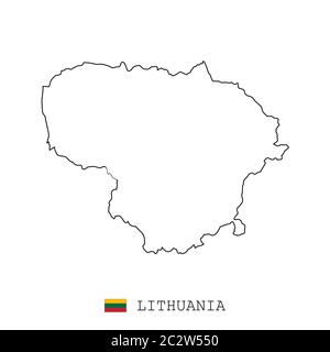 Lithuania map line, linear thin vector simple and flag. Black on white background Stock Vector