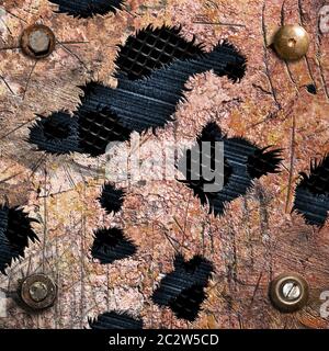 Obsolete rusty scratched metal full of holes Stock Photo