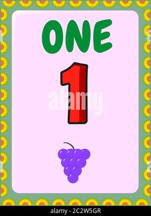 Preschool toddler math with grapes and mango design Stock Vector