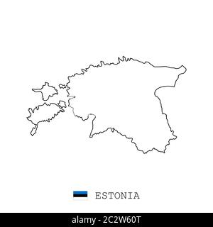 Estonia map line, linear thin vector simple and flag. Black on white background Stock Vector
