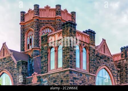 The Gothic Revival style Woodward Avenue Presbyterian Church located at 8501 Woodward Avenue in Detroit, Michigan. Stock Photo