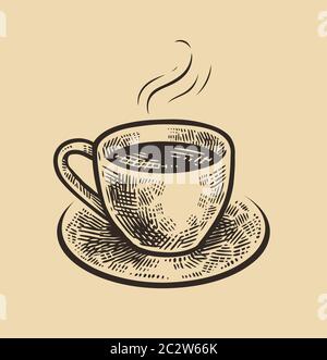 Hand-drawn sketch cup of coffee. Vintage vector illustration. Menu design for cafe and restaurant Stock Vector