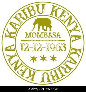 Stamp with inscription Hello Kenya Jambo Kenya and Karibu Kenya Stock Photo