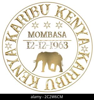 Stamp with inscription Hello Kenya Jambo Kenya and Karibu Kenya Stock Photo