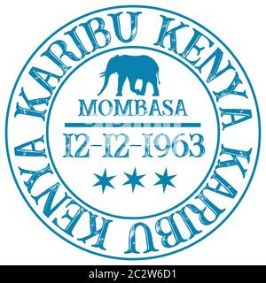 Stamp with inscription Hello Kenya Jambo Kenya and Karibu Kenya Stock Photo