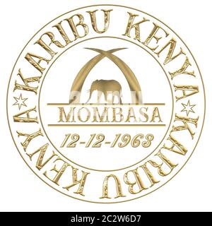 Stamp with inscription Hello Kenya Jambo Kenya and Karibu Kenya Stock Photo