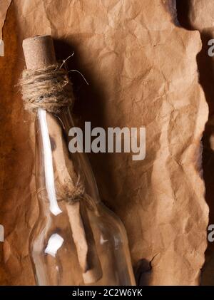 ancient scroll message in the bottle on white background with path ...