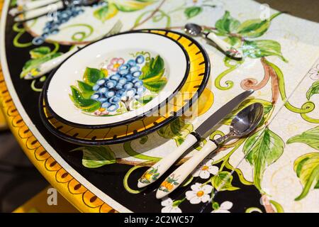 Plate and table with a pattern Khokhloma Stock Photo